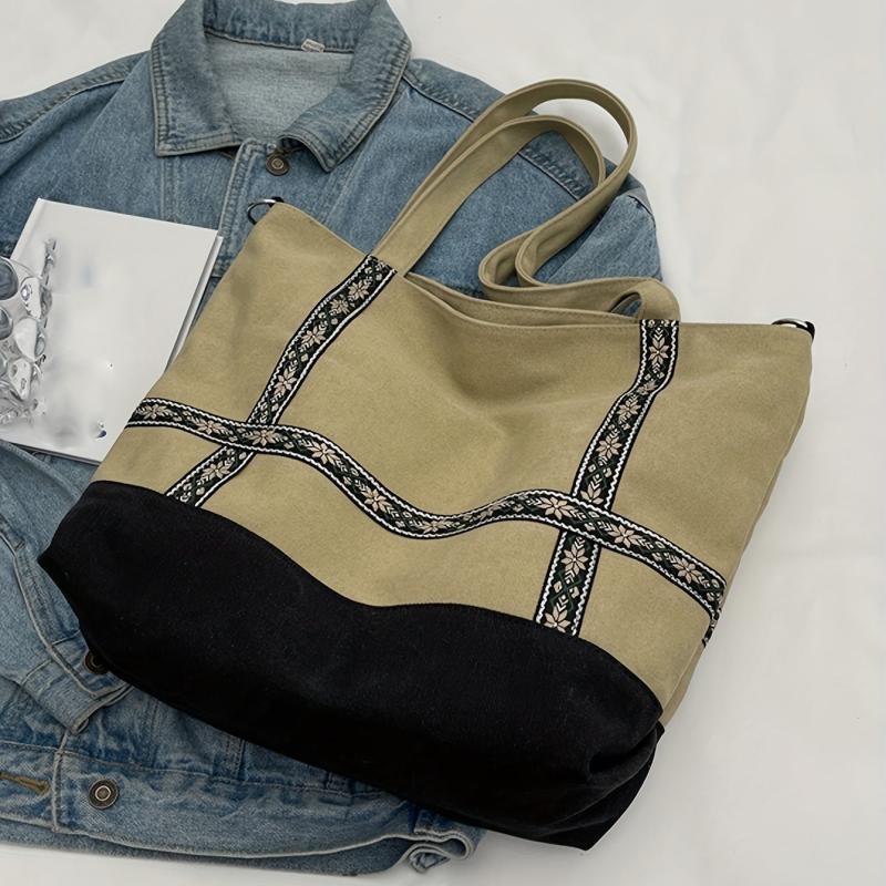 Vintage Floral Tote Bag Canvas Shoulder Bag Women's Handbag
