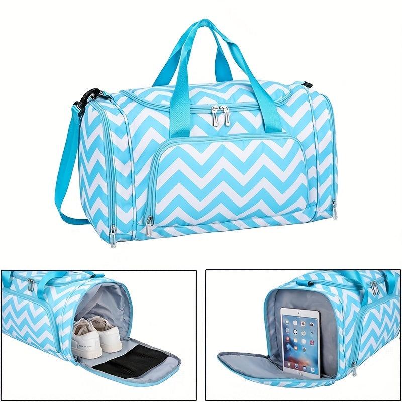 Striped Gym Sports Bag Large Capacity Shoulder Bag Zipper Luggage Bag