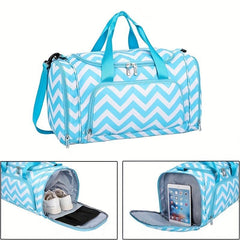 Striped Gym Sports Bag Large Capacity Shoulder Bag Zipper Luggage Bag