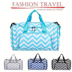 Striped Gym Sports Bag Large Capacity Shoulder Bag Zipper Luggage Bag