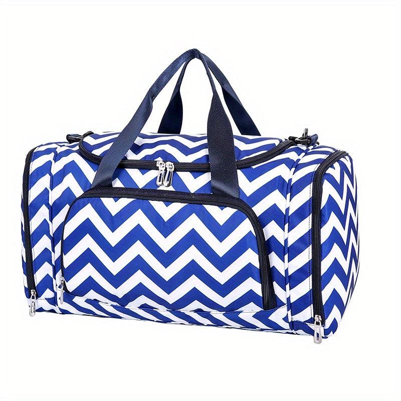 Striped Gym Sports Bag Large Capacity Shoulder Bag Zipper Luggage Bag