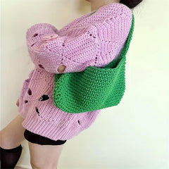 Solid Crochet Bag Large Capacity Shoulder Tote Knitted Bag