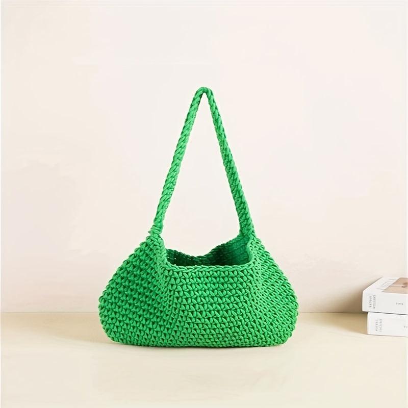Solid Crochet Bag Large Capacity Shoulder Tote Knitted Bag