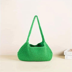 Solid Crochet Bag Large Capacity Shoulder Tote Knitted Bag