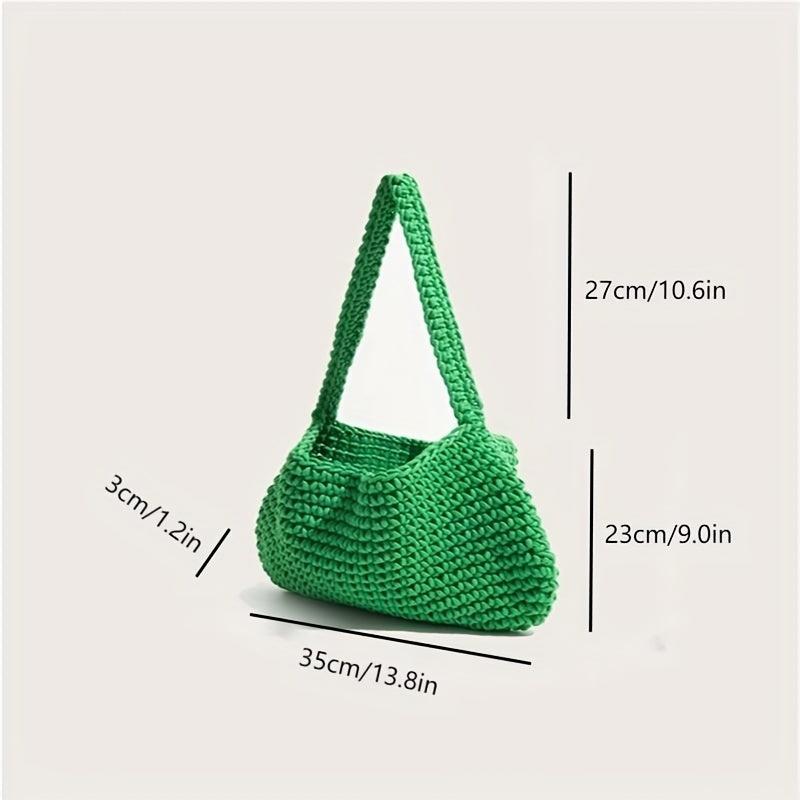 Solid Crochet Bag Large Capacity Shoulder Tote Knitted Bag