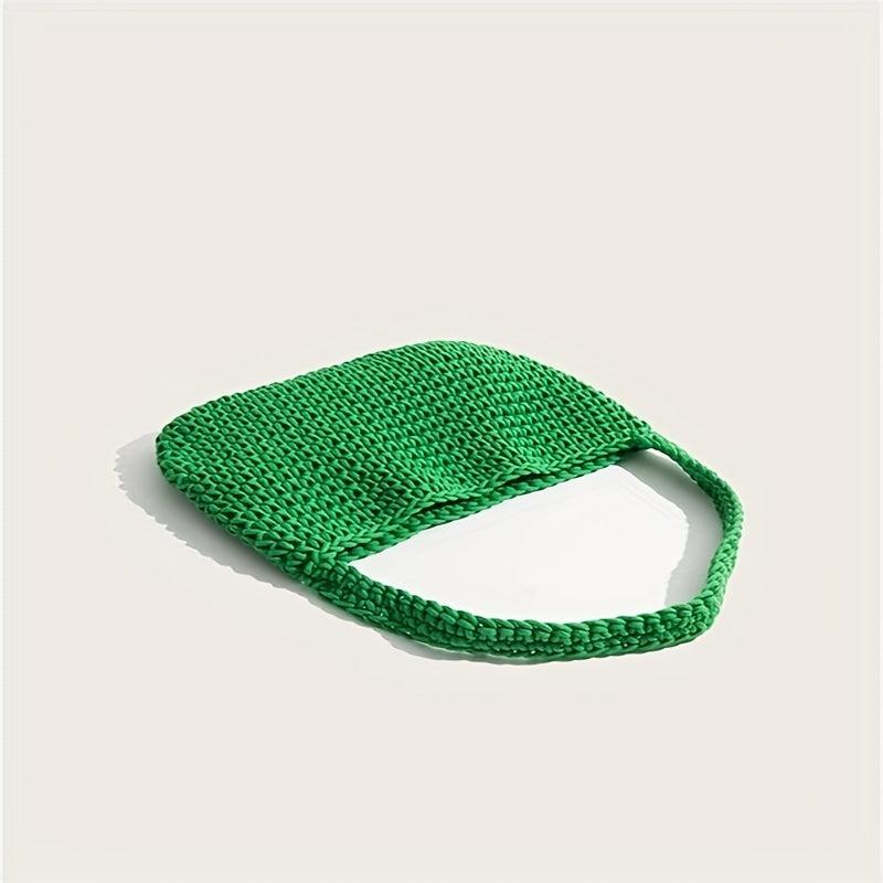 Solid Crochet Bag Large Capacity Shoulder Tote Knitted Bag