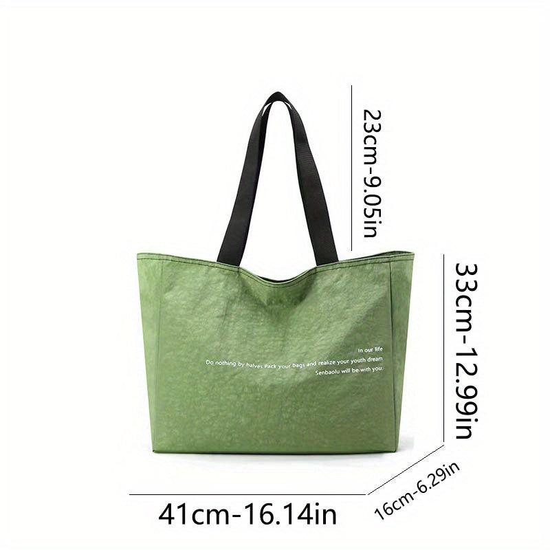 XL Nylon Tote w/ Letter Graphic Shoulder Bag Zippered Reusable Shopping Bag