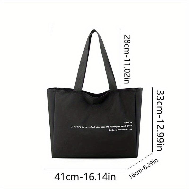XL Nylon Tote w/ Letter Graphic Shoulder Bag Zippered Reusable Shopping Bag
