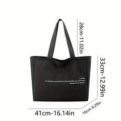 XL Nylon Tote w/ Letter Graphic Shoulder Bag Zippered Reusable Shopping Bag