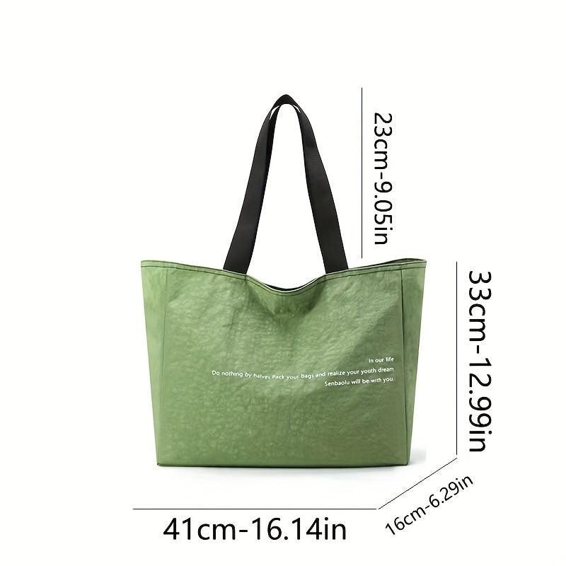 XL Nylon Tote w/ Letter Graphic Shoulder Bag Zippered Reusable Shopping Bag