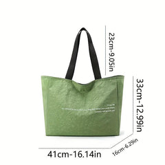 XL Nylon Tote w/ Letter Graphic Shoulder Bag Zippered Reusable Shopping Bag