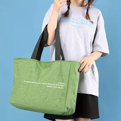 XL Nylon Tote w/ Letter Graphic Shoulder Bag Zippered Reusable Shopping Bag
