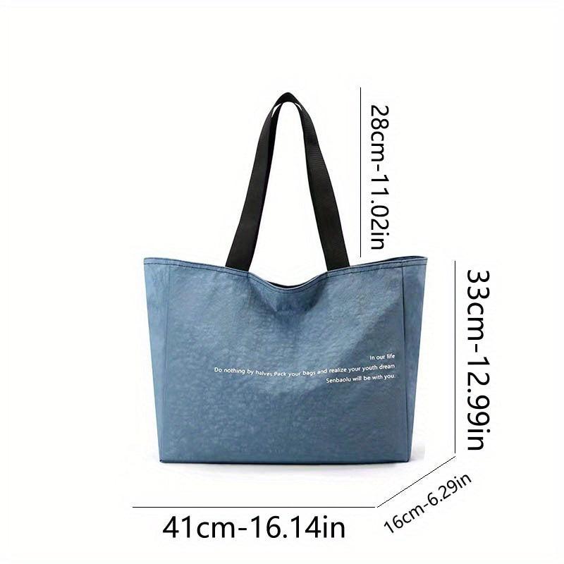 XL Nylon Tote w/ Letter Graphic Shoulder Bag Zippered Reusable Shopping Bag
