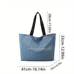 XL Nylon Tote w/ Letter Graphic Shoulder Bag Zippered Reusable Shopping Bag