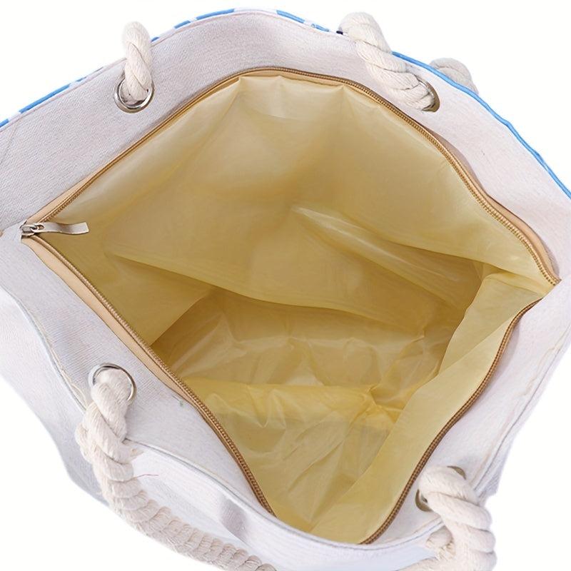Vintage Pattern Canvas Zipper Shopping Bag