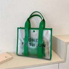 Large Capacity Transparent Tote Bag Letter Print Women's Shoulder Bag