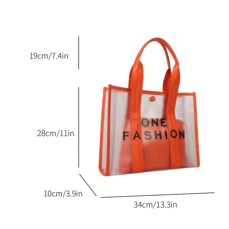 Large Capacity Transparent Tote Bag Letter Print Women's Shoulder Bag