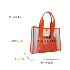 Large Capacity Transparent Tote Bag Letter Print Women's Shoulder Bag