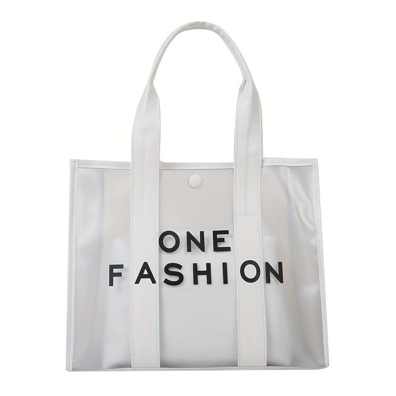 Large Capacity Transparent Tote Bag Letter Print Women's Shoulder Bag