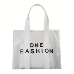 Large Capacity Transparent Tote Bag Letter Print Women's Shoulder Bag