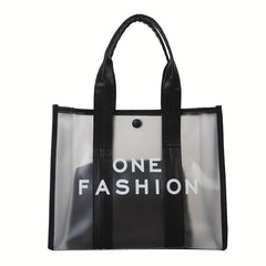 Large Capacity Transparent Tote Bag Letter Print Women's Shoulder Bag