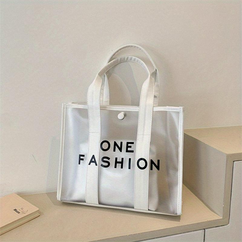 Large Capacity Transparent Tote Bag Letter Print Women's Shoulder Bag