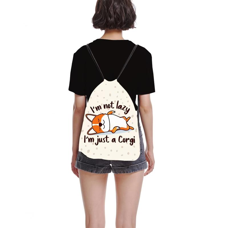 Cartoon Animal Drawstring Sackpack Letter Graphic Backpack