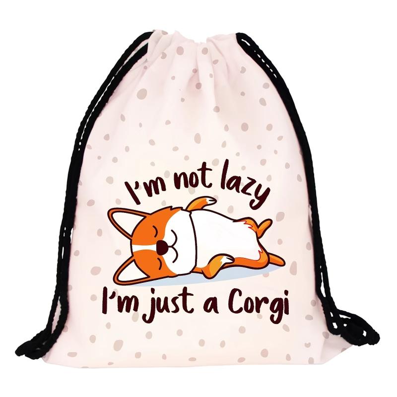 Cartoon Animal Drawstring Sackpack Letter Graphic Backpack