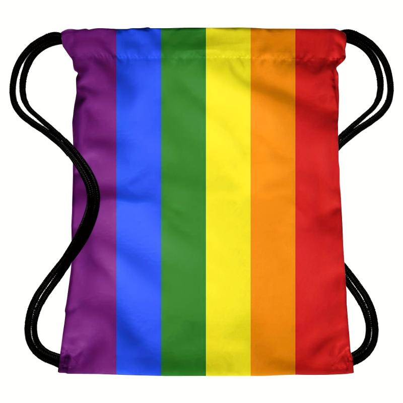Rainbow Striped Bundle Pocket Pride Month Drawstring Travel Backpack