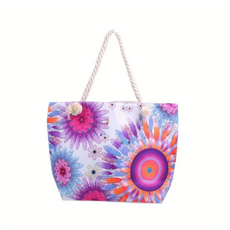 Vintage Pattern Tote Shoulder Bag All match Travel Beach Storage Bag