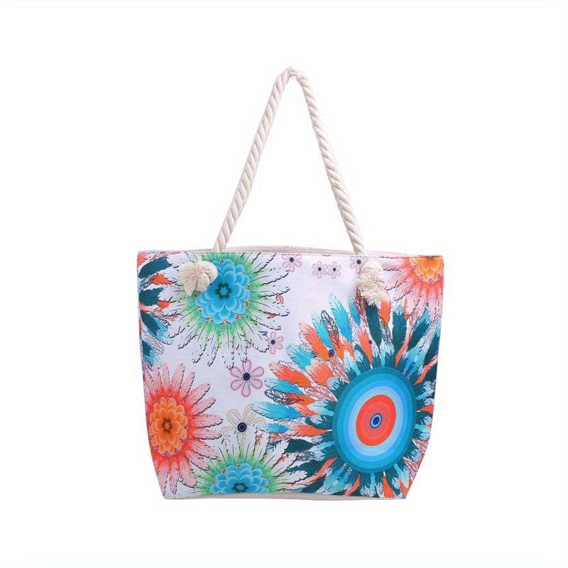 Vintage Pattern Tote Shoulder Bag All match Travel Beach Storage Bag