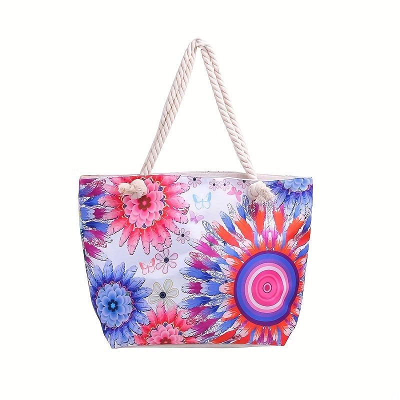Vintage Pattern Tote Shoulder Bag All match Travel Beach Storage Bag