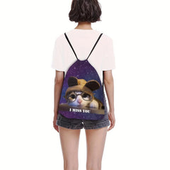 Cat Pattern Backpack Lightweight Drawstring Waterproof Sporty Knapsack