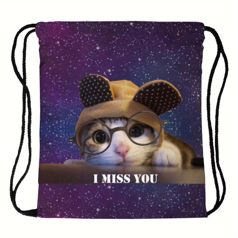 Cat Pattern Backpack Lightweight Drawstring Waterproof Sporty Knapsack