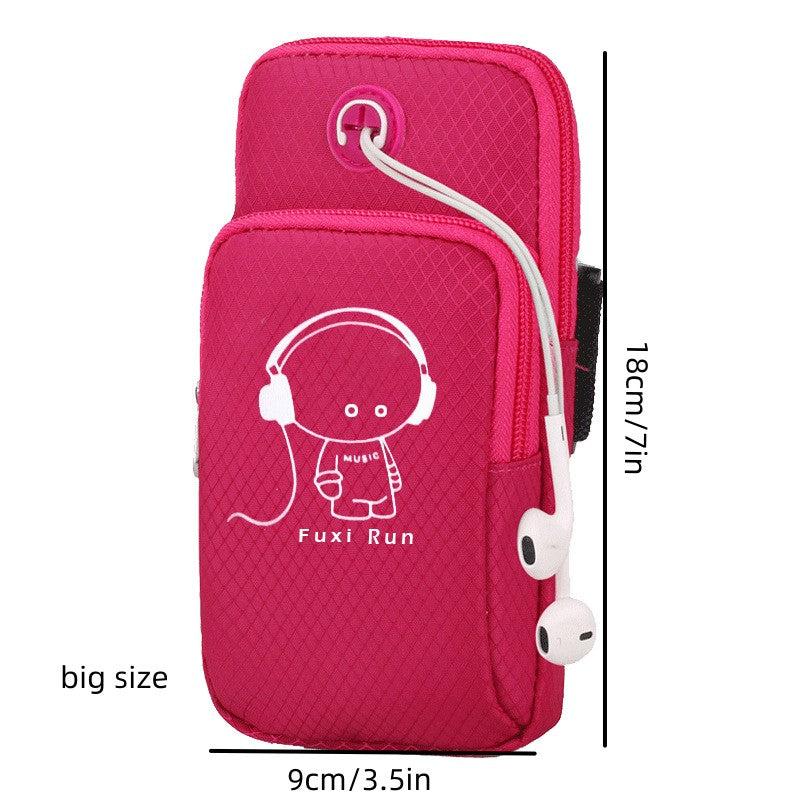 Cartoon Pattern Phone Bag Zipper Running Storage Bag Earphone Hole