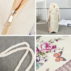 Seaside Shell Print Beach Bag Rope Strap Reusable Shopping Vacation Shoulder Bag