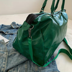 Large Capacity Glossy Tote Bag PU Leather Waterproof Travel Duffle Bag