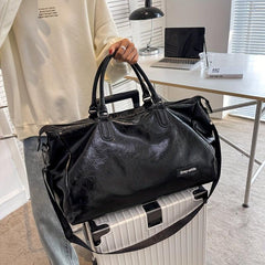 Large Capacity Glossy Tote Bag PU Leather Waterproof Travel Duffle Bag