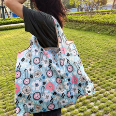 Large Floral Shopper Bag Lightweight Reusable Shoulder Bag