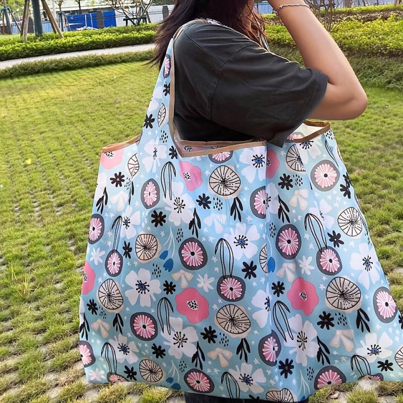 Large Floral Shopper Bag Lightweight Reusable Shoulder Bag