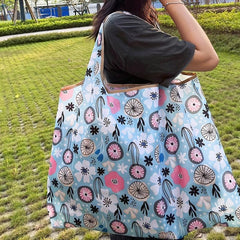 Large Floral Shopper Bag Lightweight Reusable Shoulder Bag