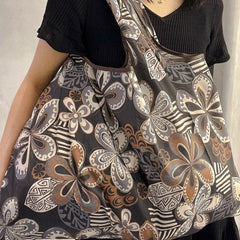 Large Floral Shopper Bag Lightweight Reusable Shoulder Bag