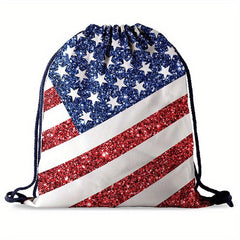 Flag Pattern Drawstring Gym Bag Independence Bundle Lightweight Travel Backpack