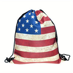 Flag Pattern Drawstring Gym Bag Independence Bundle Lightweight Travel Backpack