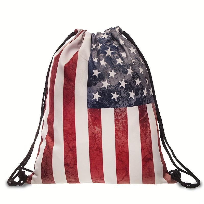 Flag Pattern Drawstring Gym Bag Independence Bundle Lightweight Travel Backpack
