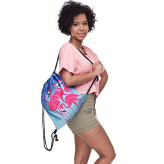 Flamingo Print Drawstring Bag Lightweight Gym Bag