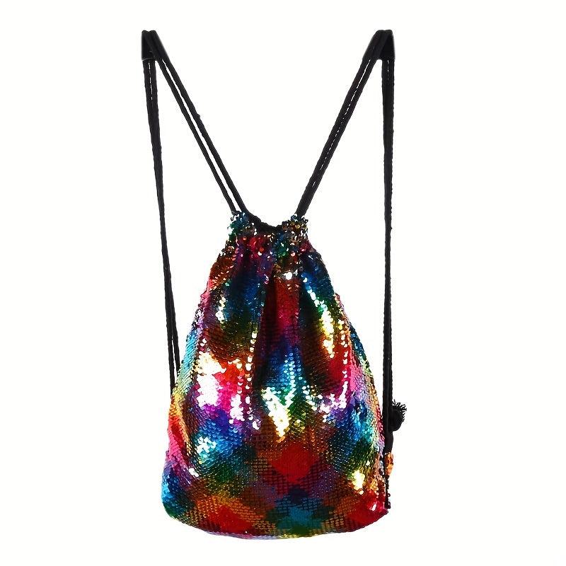 Mermaid Sequins Drawstring Backpack Gym Bag Outdoor Travel Rucksack
