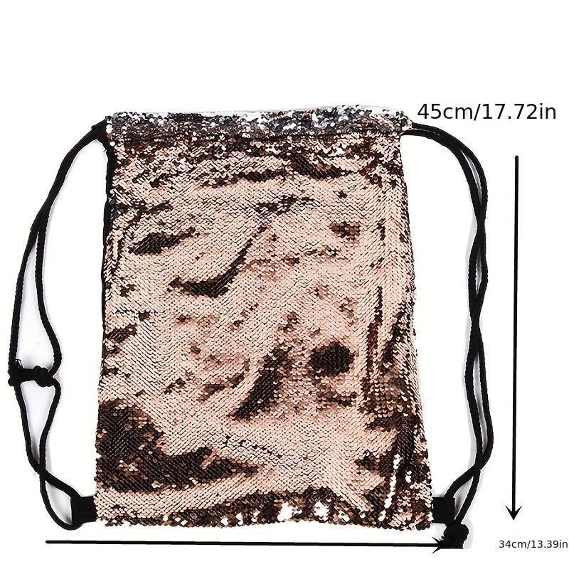 Mermaid Sequins Drawstring Backpack Gym Bag Outdoor Travel Rucksack