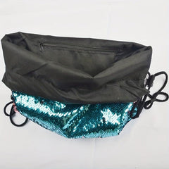 Mermaid Sequins Drawstring Backpack Gym Bag Outdoor Travel Rucksack