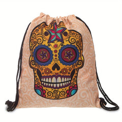 Halloween Skull Pattern Drawstring Bag Horror Punk Sports Fitness Backpack